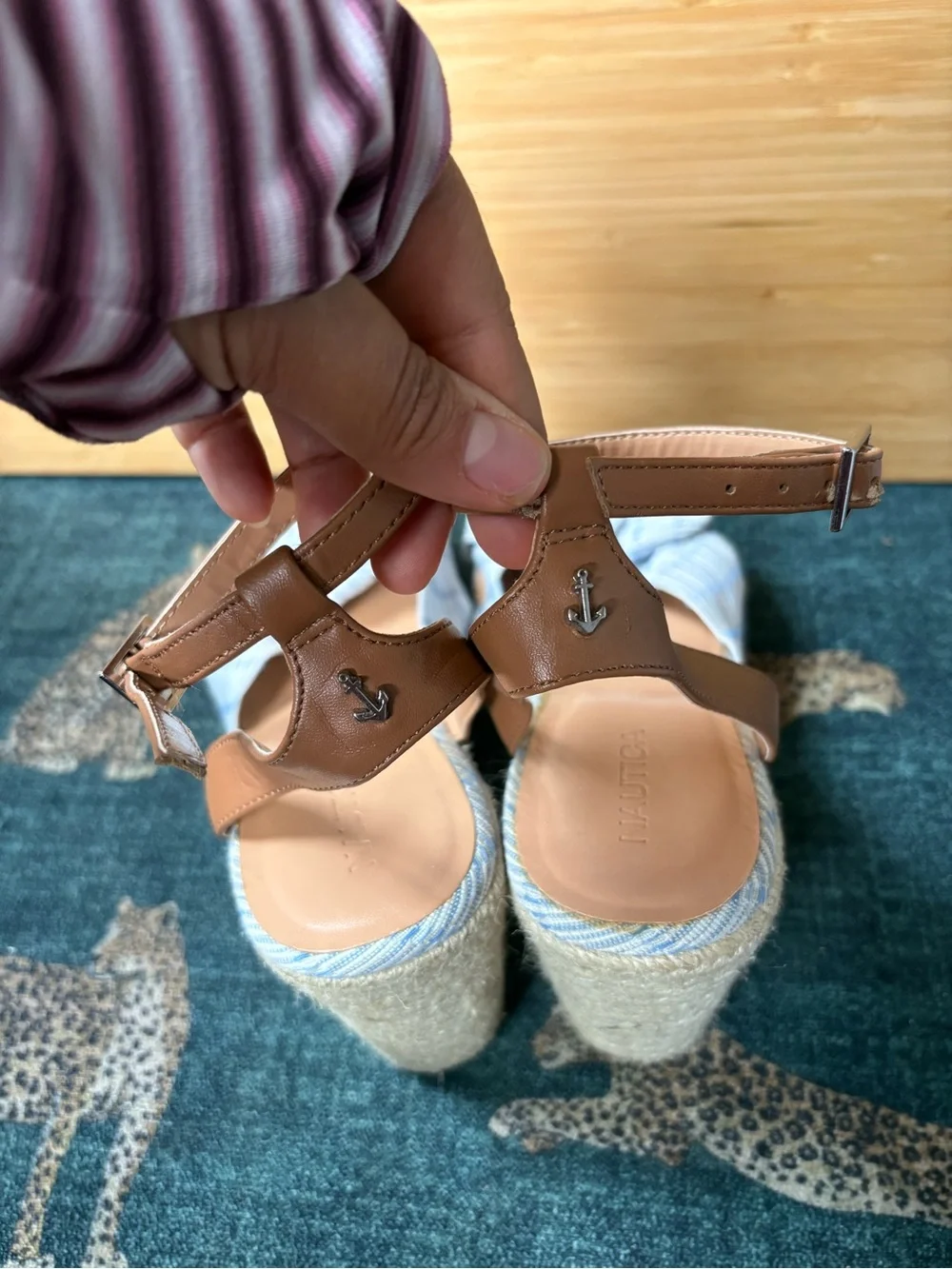 Nautica Blue & White Striped Bow Wedge Sandals